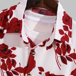 Men's Rose Print Skin-Friendly Casual Button Short sleeve Shirt