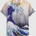 Men's Japanese wave print short-sleeved shirt