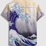 Men's Japanese wave print short-sleeved shirt