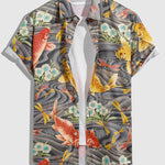 Men's Chinese style carp print casual short-sleeved shirt