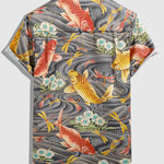Men's Chinese style carp print casual short-sleeved shirt