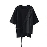Fake Two-piece Straight Lace-up Striped Patchwork T-shirt