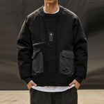 Color-blocked Crew Neck Quilted Cotton Coat