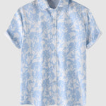 Men's Botanical Print Buttoned Casual Short Sleeve Shirt