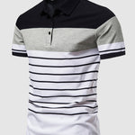 Men's knitted striped casual business lapel short sleeve POLO