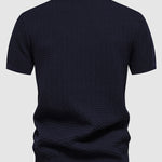 Men's Knitted Striped Casual Business Half-Zip short sleeve POLO