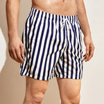 Men's Drawstring Pockets Vertical Mixed Stripes Beach Shorts