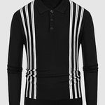 Men's Striped Jacquard Casual Business Lapel Half Button Sweater