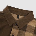 Men's corduroy retro fashion Color Blocking lapel long-sleeved shirt