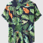Men's Cotton-Linen Hawaiian Floral Print Resort Short Sleeve Shirt