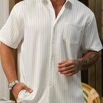 Men's Striped Single Pocket Casual Short Sleeve Shirt