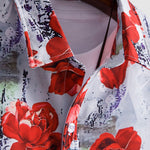 Men's Rose Print Vintage Casual Button Short Sleeve Shirt