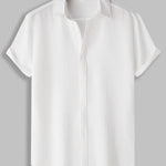 Men's irregular texture striped solid color casual short-sleeved shirt
