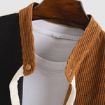 Men's corduroy patchwork stand-collar button-down short-sleeved shirt