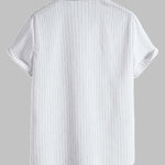 Men's Classic Striped Pocketless Button Casual Short Sleeve Shirt