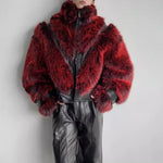 Stage Party Patchwork Leather Warm Faux Fur Coat