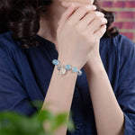 Buddha Stones 925 Sterling Silver Natural Aquamarine Serenity Flower Love Key Charm Bracelet