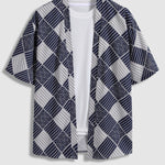 Men's Vintage Cotton Linen Cardigan Kimono Short Sleeve Shirt