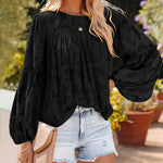 Zeagoo Long Bell Sleeve Blouses Crewneck Floral Lace Textured Babydoll Shirts Tops