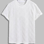Men's Diamond Pattern Fabric Casual Round Neck Short Sleeve T-shirt