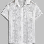 Men's Geometric Hollow Button Solid Color Short Sleeve Shirt
