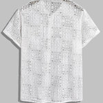 Men's Geometric Hollow Button Solid Color Short Sleeve Shirt