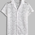 Men's Hollow Sexy Cuban Collar Casual Short Sleeve Shirt