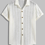 Men's Comfortable Hollow Striped Button-Down Short Sleeve Shirt