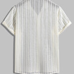 Men's Comfortable Hollow Striped Button-Down Short Sleeve Shirt
