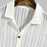 Men's Comfortable Hollow Striped Button-Down Short Sleeve Shirt
