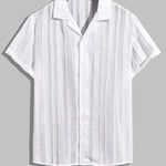 Men's textured Cuban collar casual solid color short-sleeved shirt