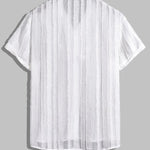 Men's textured Cuban collar casual solid color short-sleeved shirt