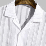 Men's textured Cuban collar casual solid color short-sleeved shirt