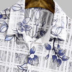 Men's Floral Plaid Print Cutout Button Short Sleeve Shirt