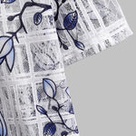 Men's Floral Plaid Print Cutout Button Short Sleeve Shirt