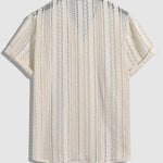 Men's Solid Color Hollow Cuban Collar Crochet Short Sleeve Shirt