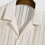 Men's Solid Color Hollow Cuban Collar Crochet Short Sleeve Shirt