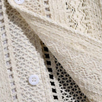 Men's Solid Color Hollow Cuban Collar Crochet Short Sleeve Shirt