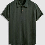 Men's  retro textured lapel polo shirt casual shorts set