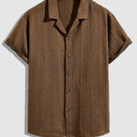 Men's  Retro Striped Textured Button Casual Short Sleeve Shirt
