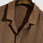 Men's  Retro Striped Textured Button Casual Short Sleeve Shirt