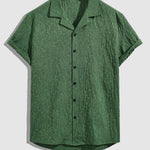 Men's retro textured Cuban collar solid color short-sleeved shirt