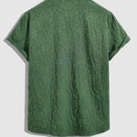 Men's retro textured Cuban collar solid color short-sleeved shirt