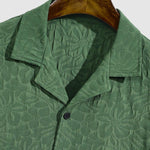 Men's retro floral texture Cuban collar button-down shirt casual shorts set