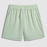 Men's Striped Textured Cuban Collar Button-Down Shirt Casual Shorts Set