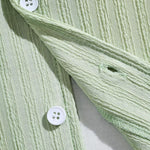 Men's Striped Textured Cuban Collar Button-Down Shirt Casual Shorts Set