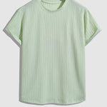 Men's striped textured round neck T-shirt Casual shorts set