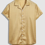 Men's Satin Texture Solid Color Casual Cuban Collar Shirt
