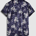 Men's Velvet Floral Pattern Button-Down Casual Short Sleeve Shirt