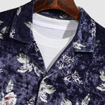 Men's Velvet Floral Pattern Button-Down Casual Short Sleeve Shirt